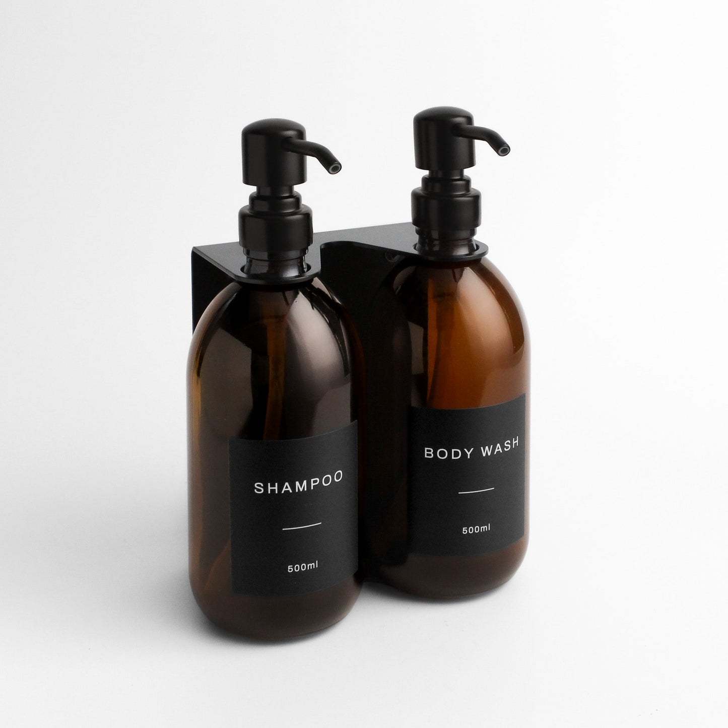 Namie Black Wall Bracket & Amber Glass Dispenser Set