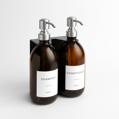 Namie Black Wall Bracket & Amber Glass Dispenser Set