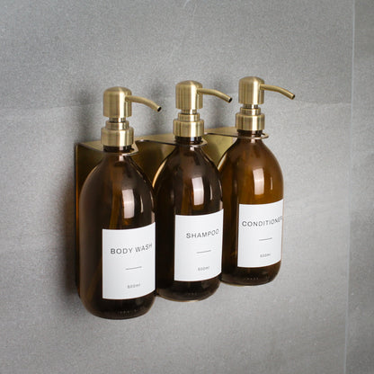 Namie Gold Wall Bracket & Amber Glass Dispenser Set
