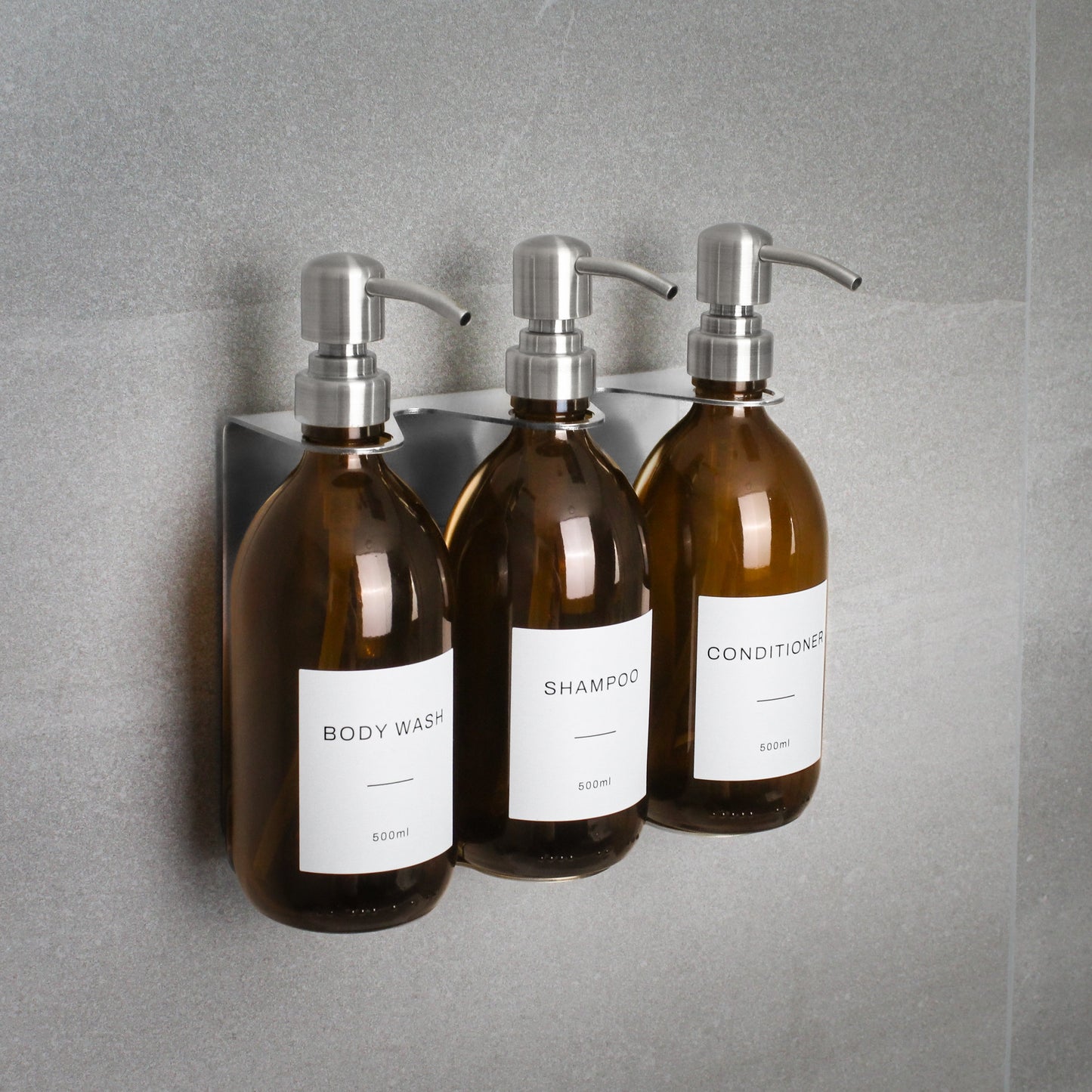 Namie Silver Wall Bracket & Amber Glass Dispenser Set