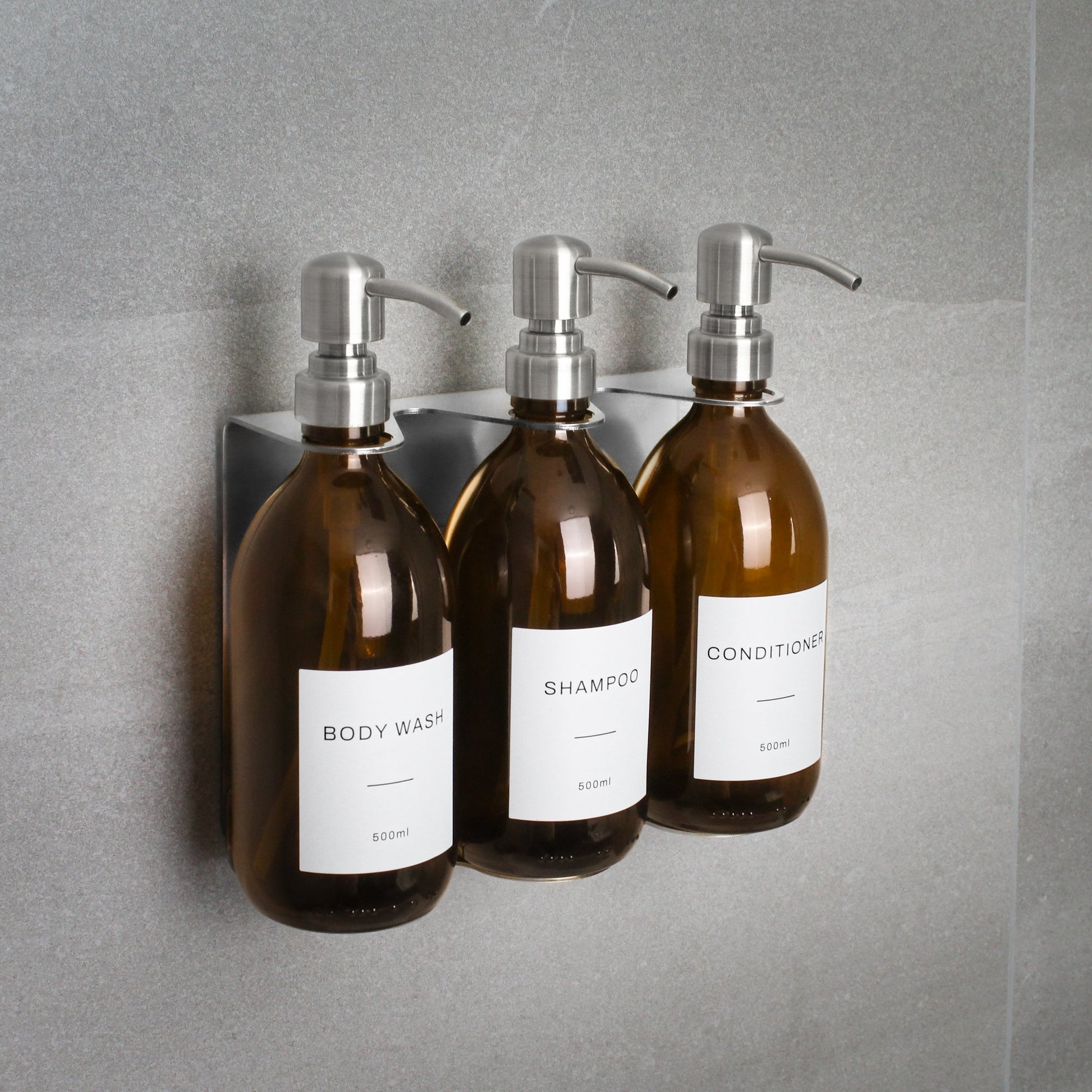 Namie Silver Wall Bracket & Amber Glass Dispenser Set