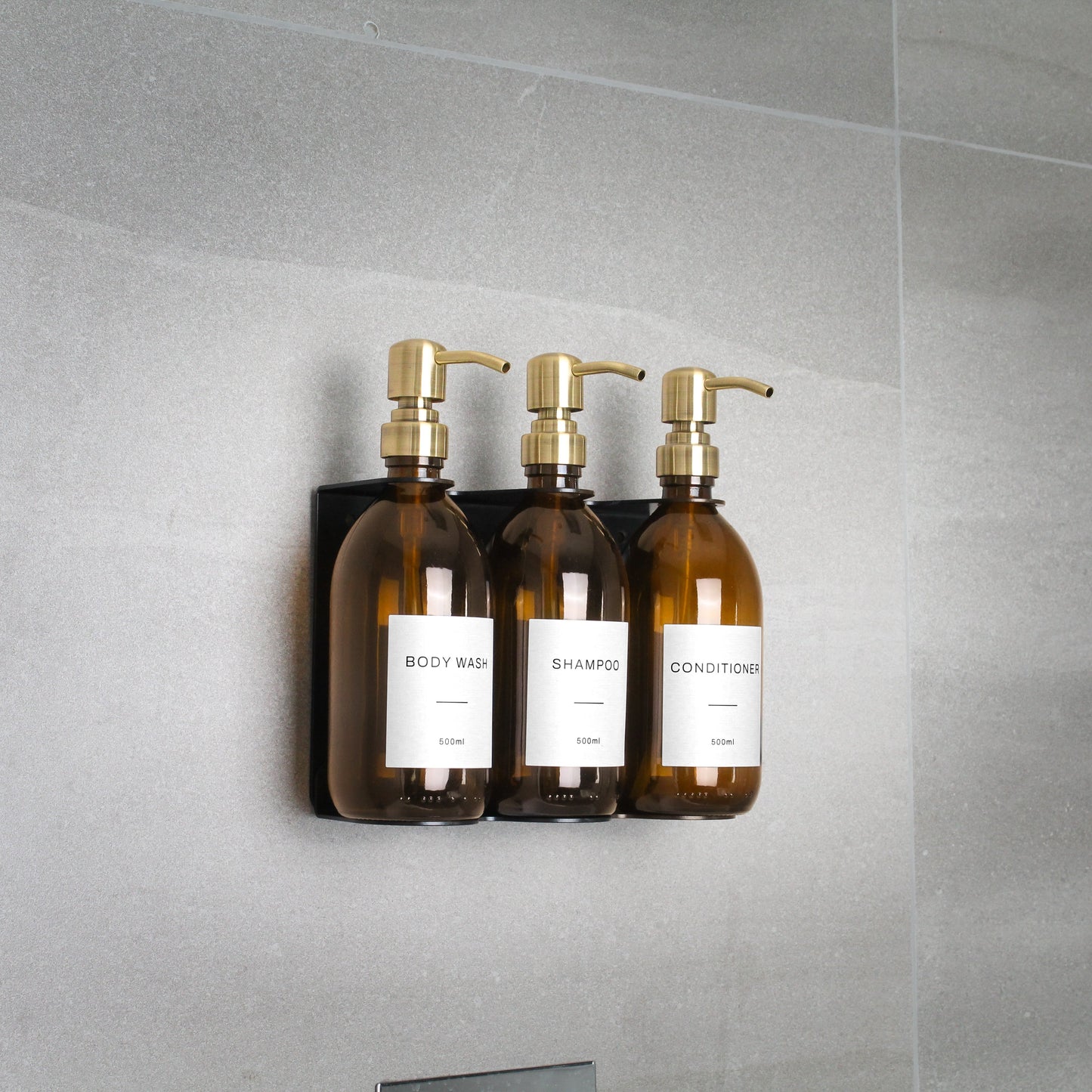 Namie Black Wall Bracket & Amber Glass Dispenser Set