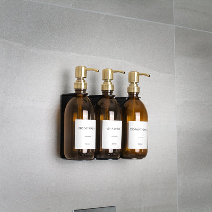 Namie Black Wall Bracket & Amber Glass Dispenser Set