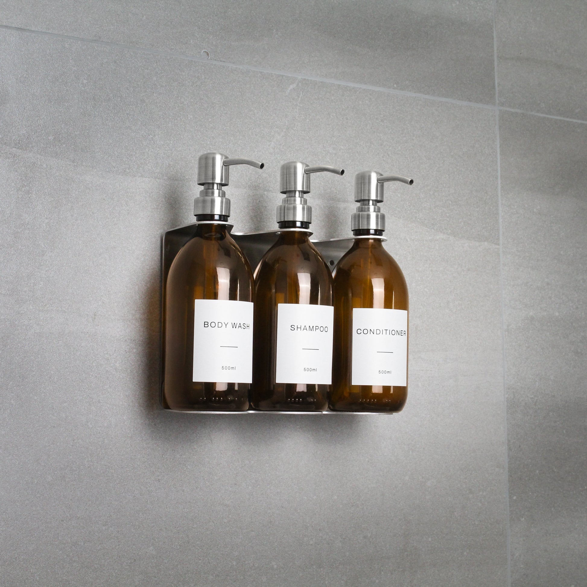 Namie Silver Wall Bracket & Amber Glass Dispenser Set