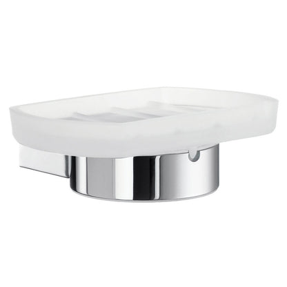 Smedbo Air AK342 Wall-Mounted Soap Dish — Polished Chrome Circular Cradle with Removable Frosted Glass Tray