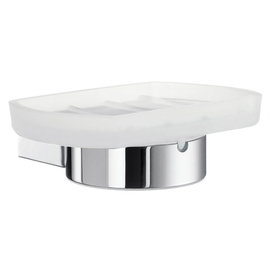 Smedbo Air AK342 Wall-Mounted Soap Dish — Polished Chrome Circular Cradle with Removable Frosted Glass Tray