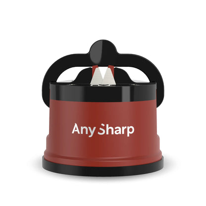 Red and black sharpener with 'Any Sharp' branding on a white background