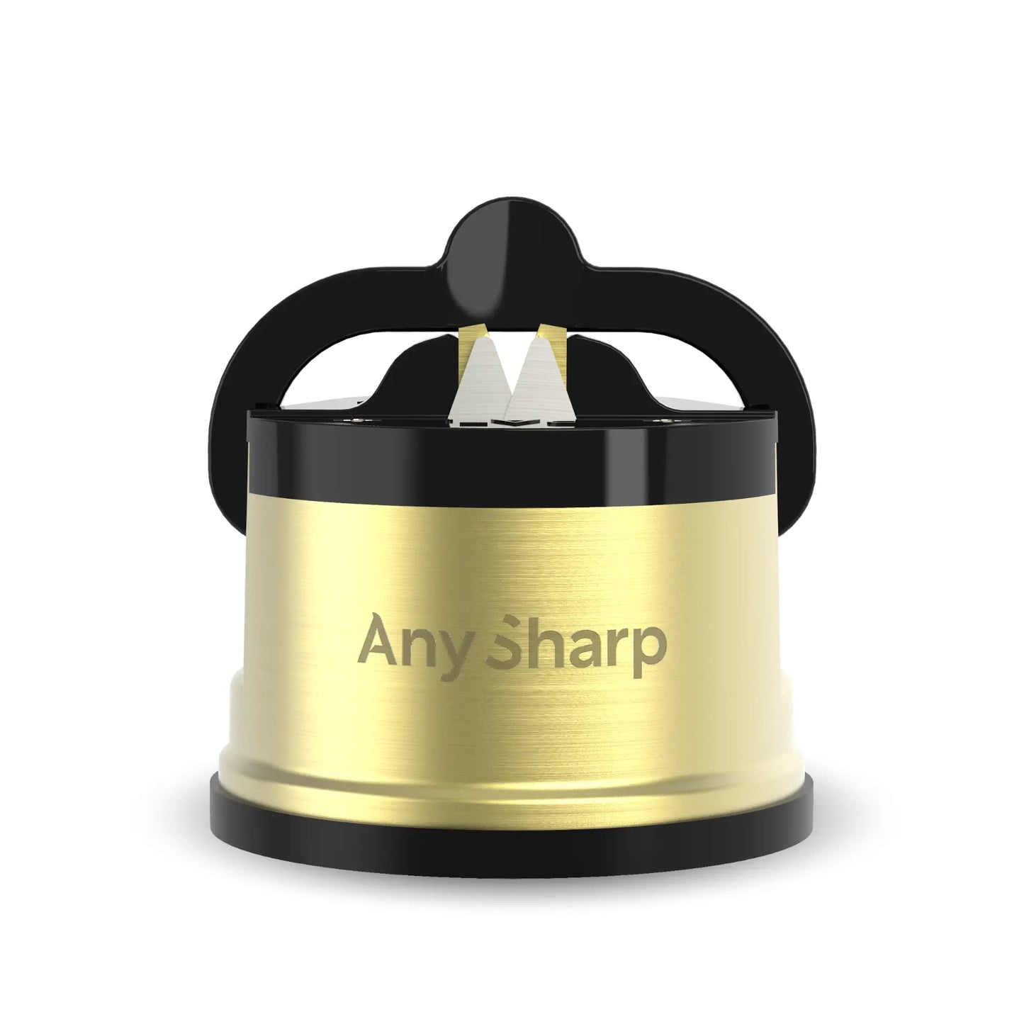 Gold and black Any Sharp knife sharpener on a white background