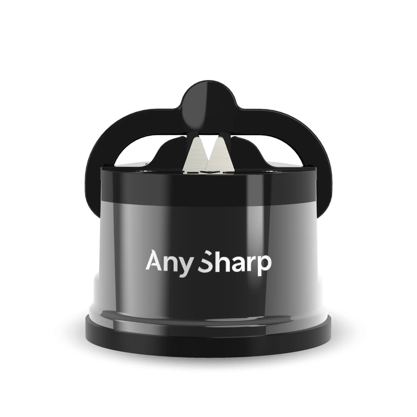 Black and grey sharpener with 'Any Sharp' branding on a white background