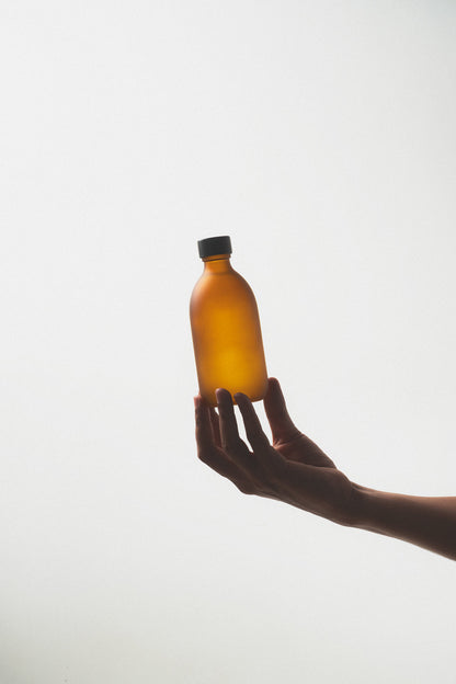 Frosted Amber Bottle and Metal Cap