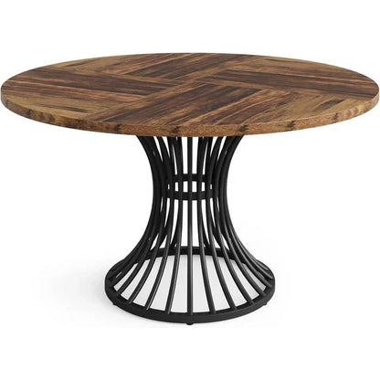 Modern Round Dining Table - Walnut Pedestal Base & Parquet Top