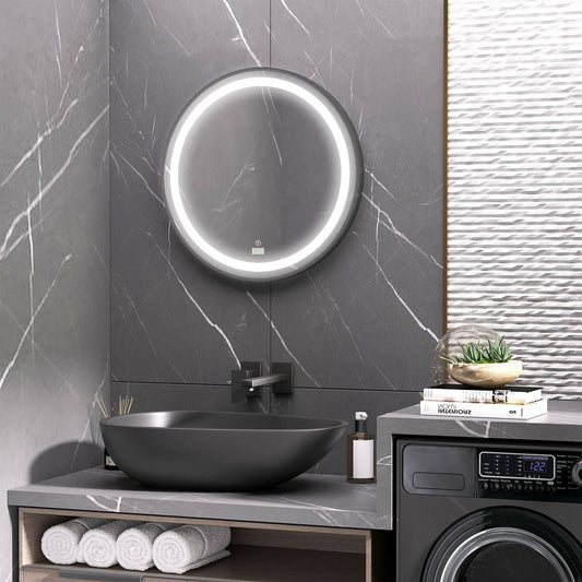 🪞 Kleankin Round LED Bathroom Mirror ✨ Illuminated Wall Mount with Smart Lighting