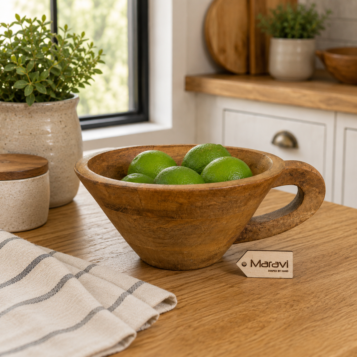 Baddo Mango Wood Mug-Shaped Bowl with Handle