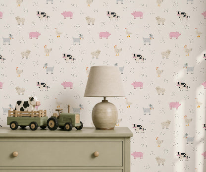 Bobbi Beck Barnyard Farm Animal Wallpaper