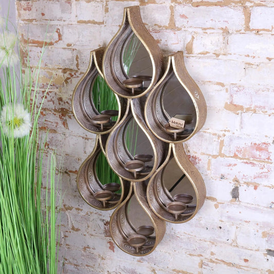 Belluri Antique Gold Raindrop Wall Mirror with Candle Holders 88 cm