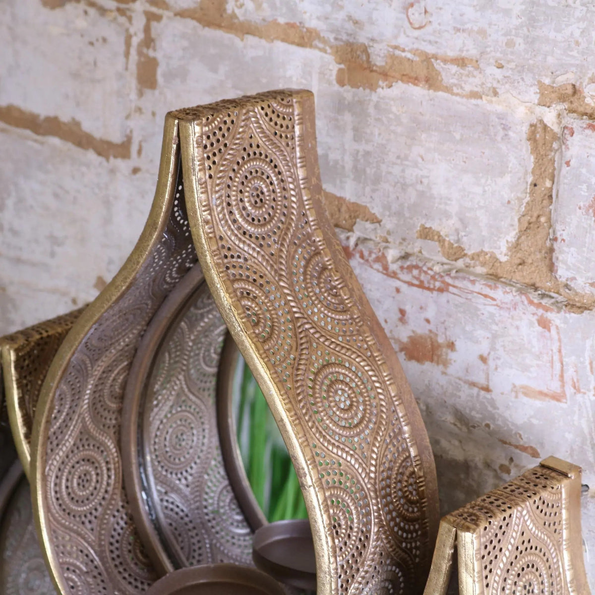 Belluri Antique Gold Raindrop Wall Mirror with Candle Holders 88 cm