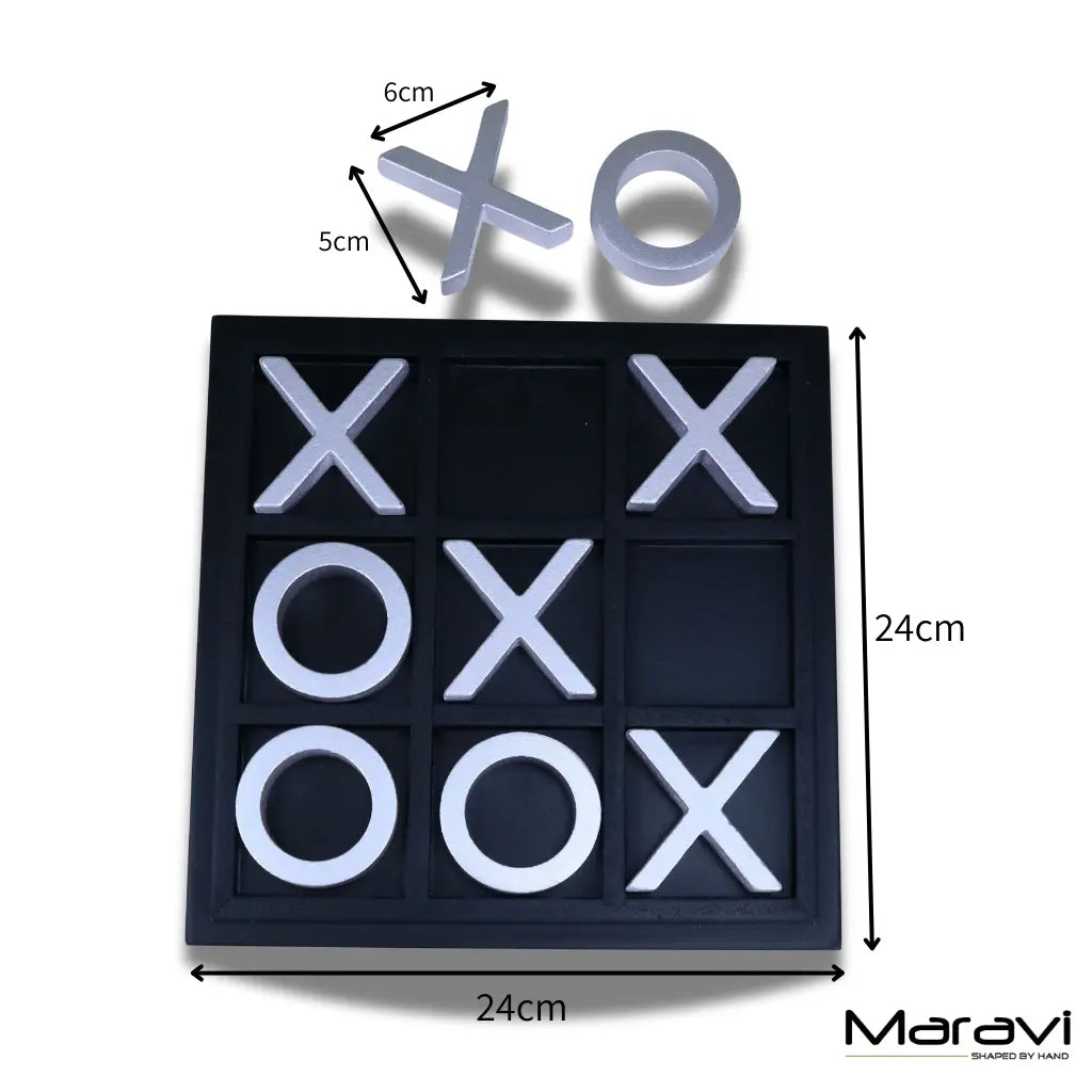 Bhavari Wooden Noughts and Crosses Game, Black and Silver