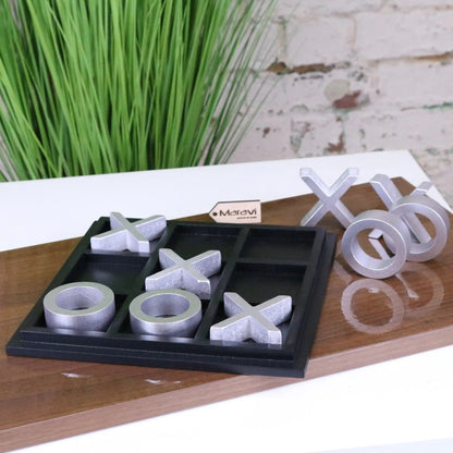 Bhavari Wooden Noughts and Crosses Game, Black and Silver
