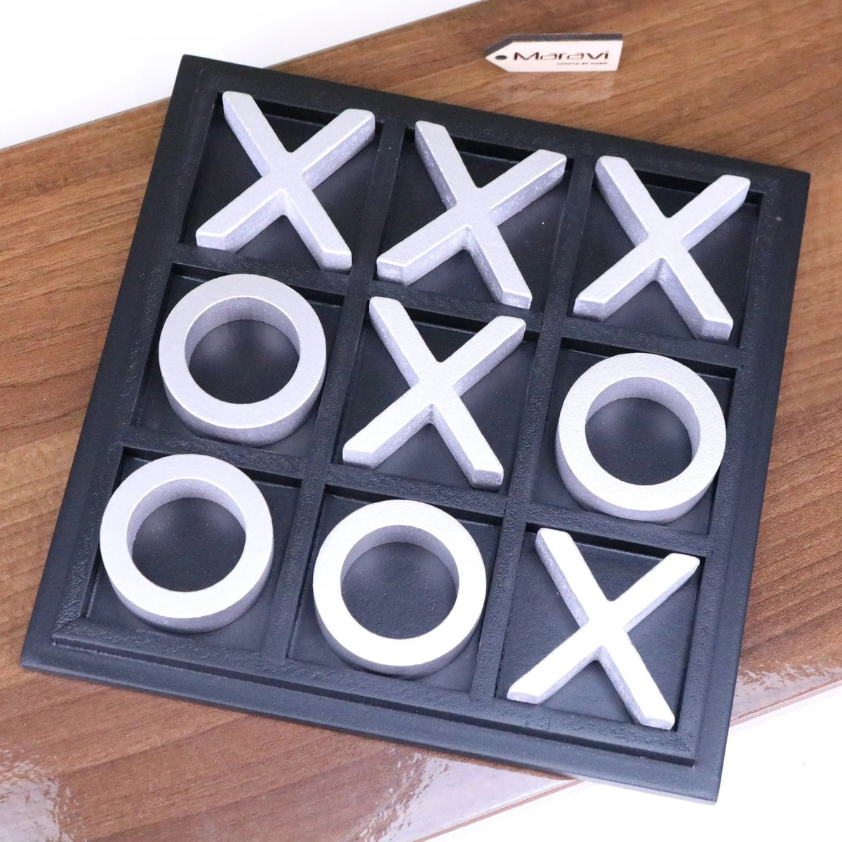 Bhavari Wooden Noughts and Crosses Game, Black and Silver