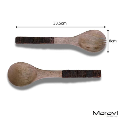 Bhimra Wooden Salad Servers with Bark Handles