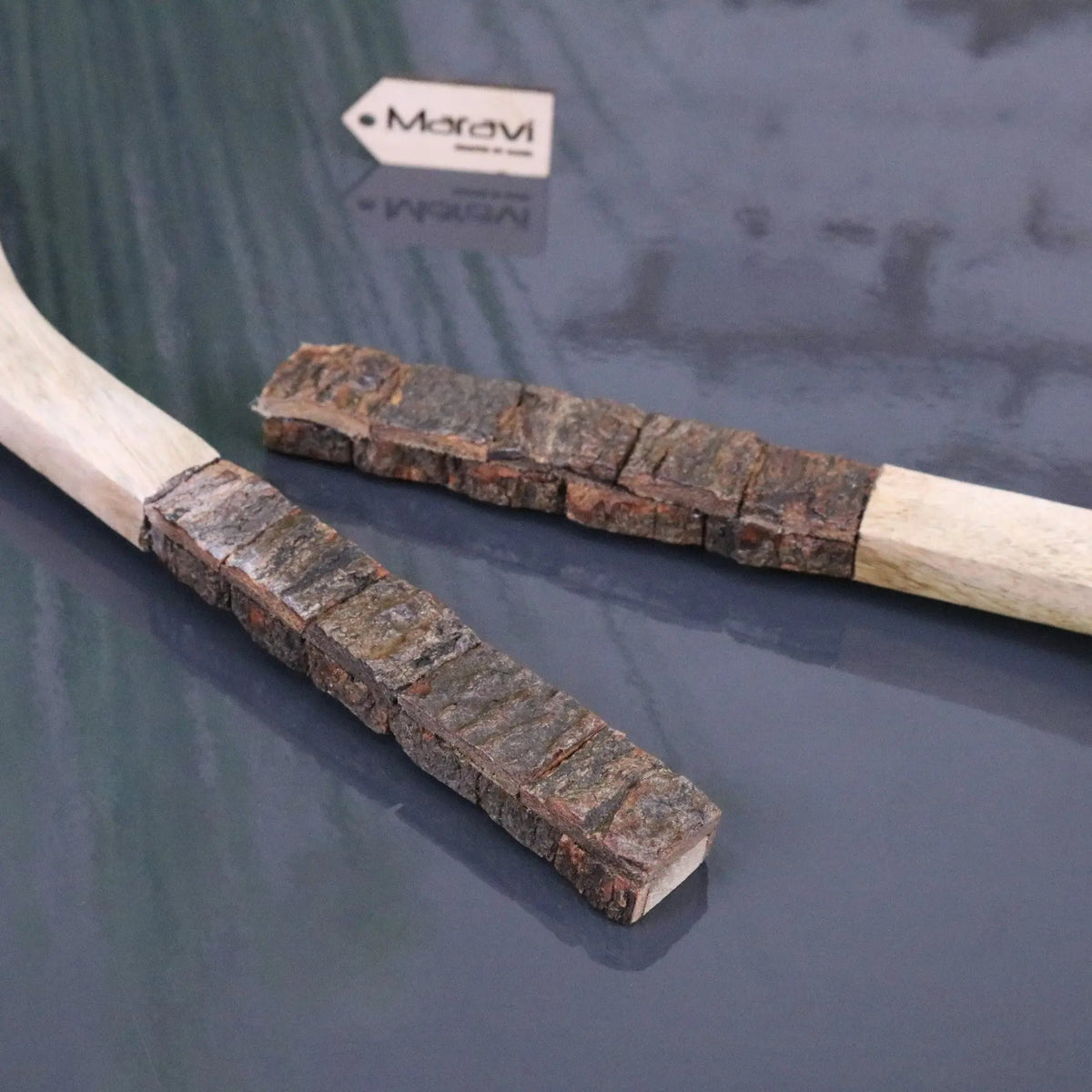Bhimra Wooden Salad Servers with Bark Handles