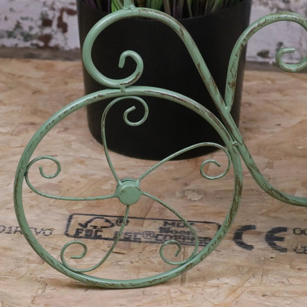 Vintage Green Metal Bicycle Garden Planter with Coir Liner