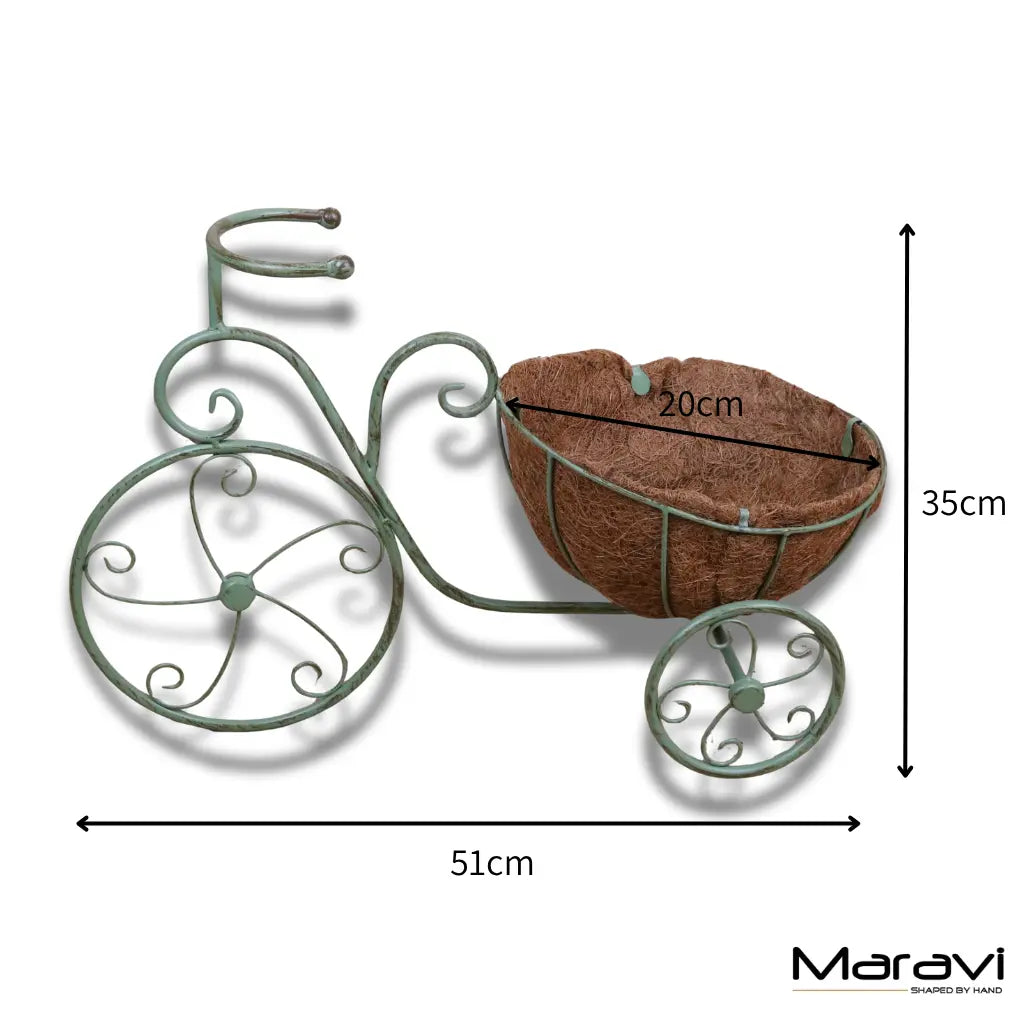 Vintage Green Metal Bicycle Garden Planter with Coir Liner