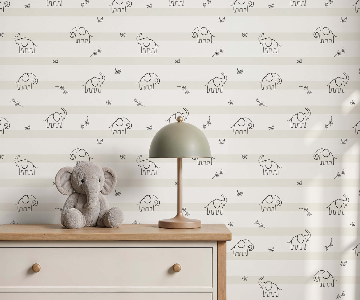 Bobbi Beck Binky Elephant Stripe Wallpaper
