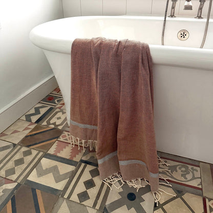 Dormitory Cassis Cinnamon & Black Fringed Cotton Fouta Towel, Hand & Bath Sizes