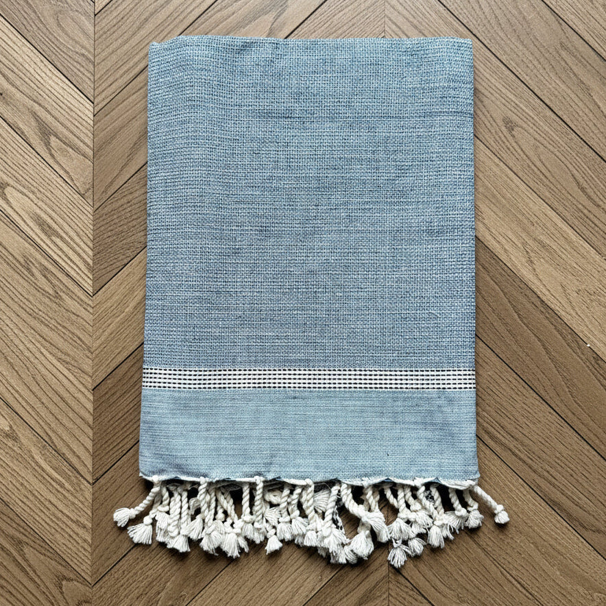 Dormitory Cassis Blue & Navy Fringed Cotton Fouta Towel, Hand & Bath Sizes