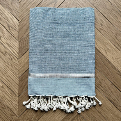 Dormitory Cassis Blue & Navy Fringed Cotton Fouta Towel, Hand & Bath Sizes