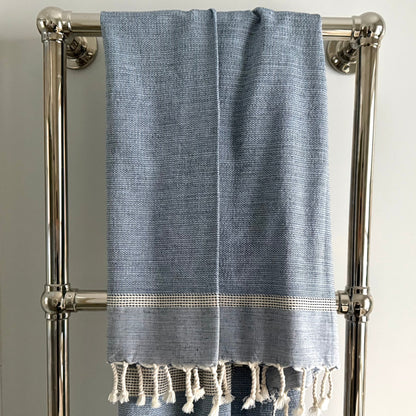 Dormitory Cassis Blue & Navy Fringed Cotton Fouta Towel, Hand & Bath Sizes
