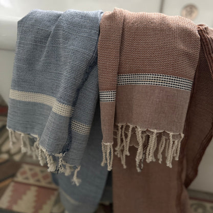 Dormitory Cassis Blue & Navy Fringed Cotton Fouta Towel, Hand & Bath Sizes