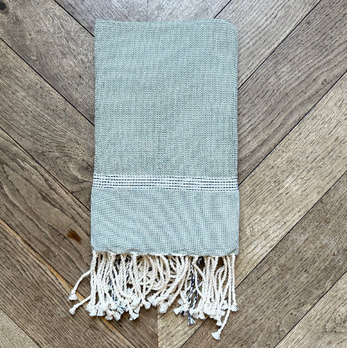 Dormitory Cassis Sage Fringed Cotton Fouta Towel, Hand & Bath Sizes