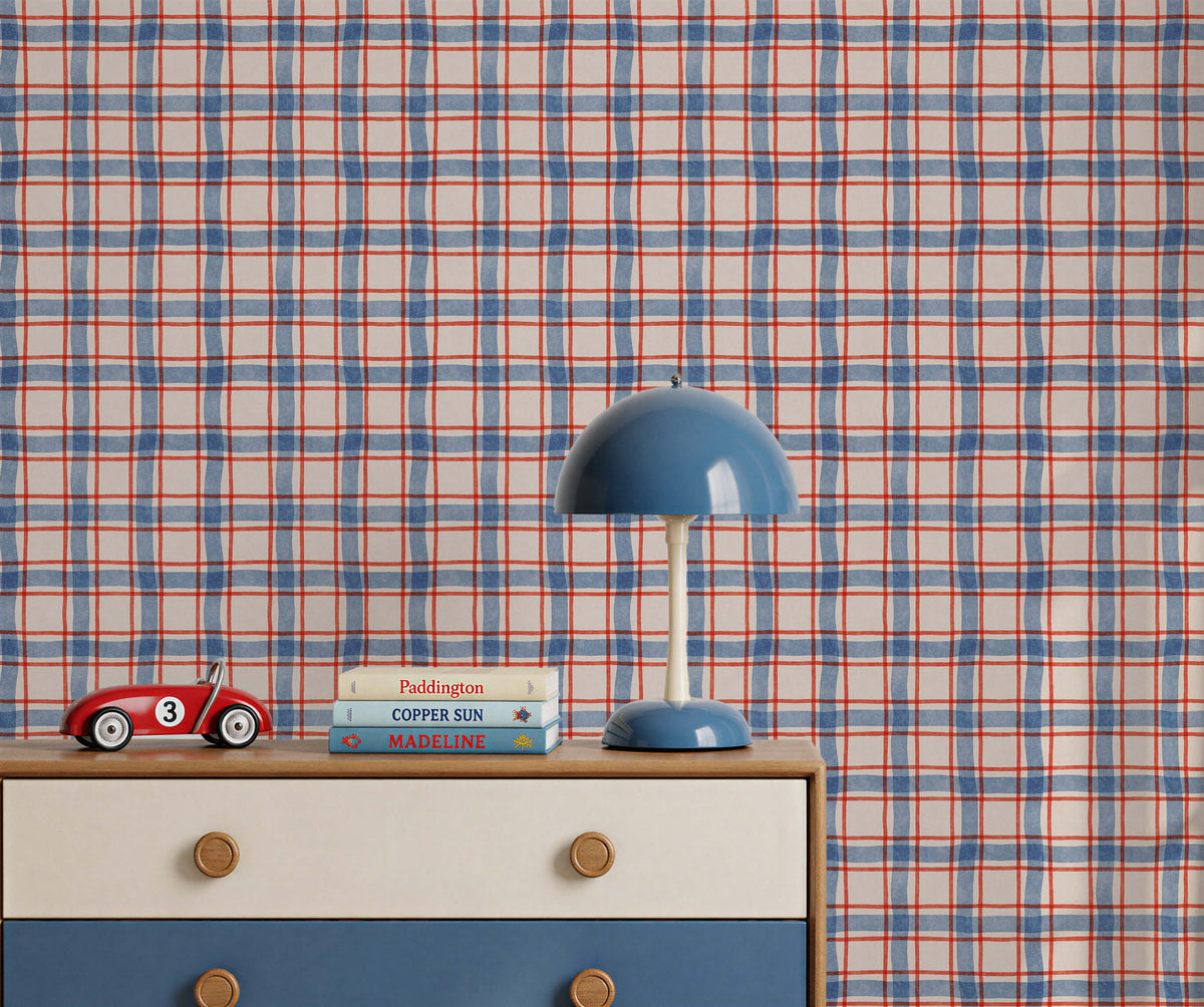 Bobbi Beck Clyde Hand-Drawn Check Wallpaper