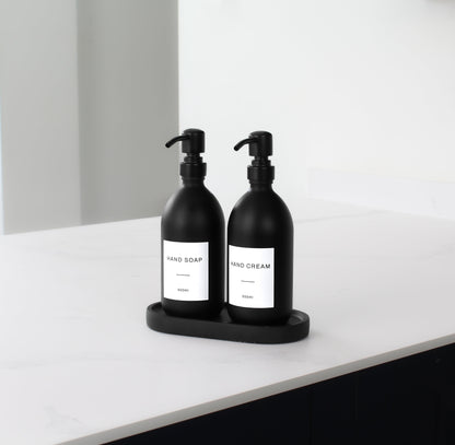 Namie Black Concrete Tray & Matte Black Glass Dispenser Double Set
