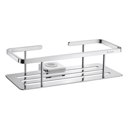Smedbo Sideline DK3006 Shower Riser Rail Basket — Polished Chrome Solid Perforated Tray with Square-Section Bar Frame and Rail Clip Mount, 250 mm Wide