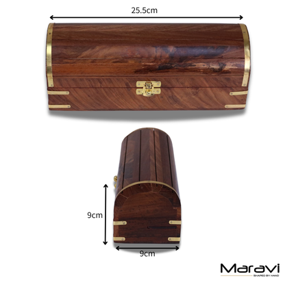 Dala Sheesham Wood Chest Pen Box with Brass Detail and Secret Compartment