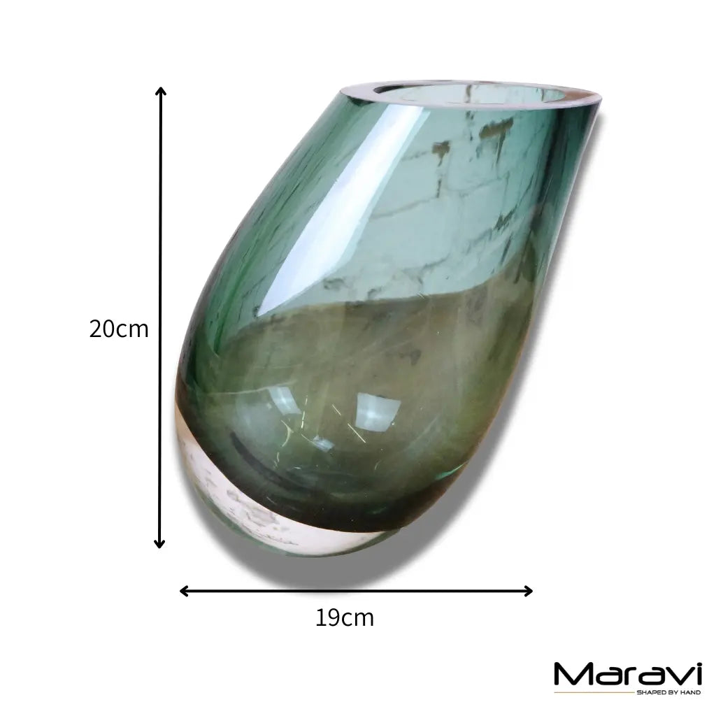 Daruni Green Glass Vase with Angled Rim
