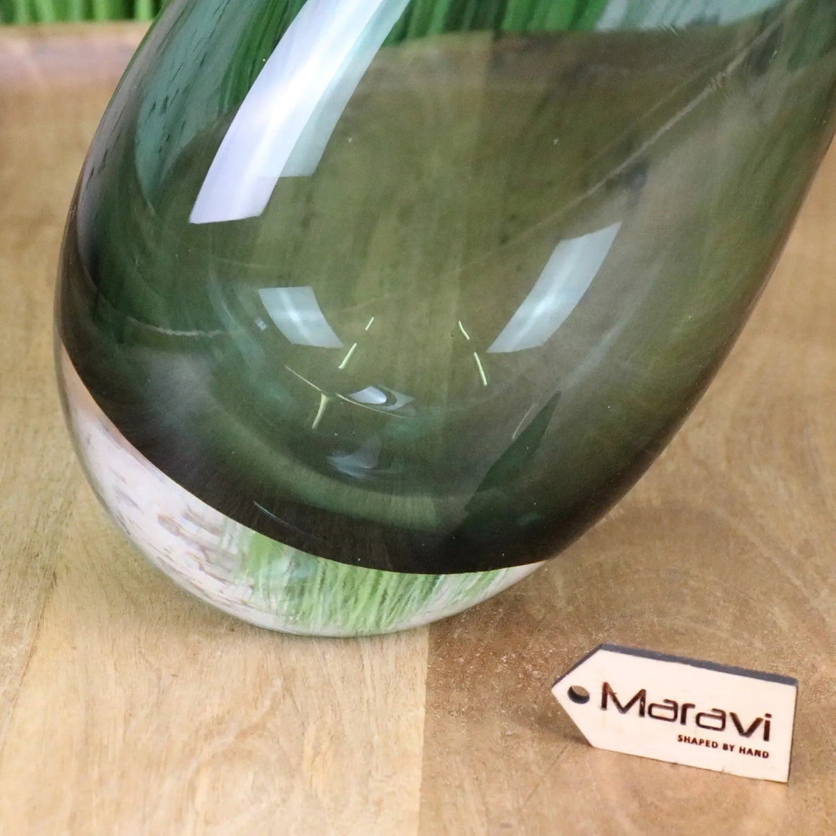 Daruni Green Glass Vase with Angled Rim