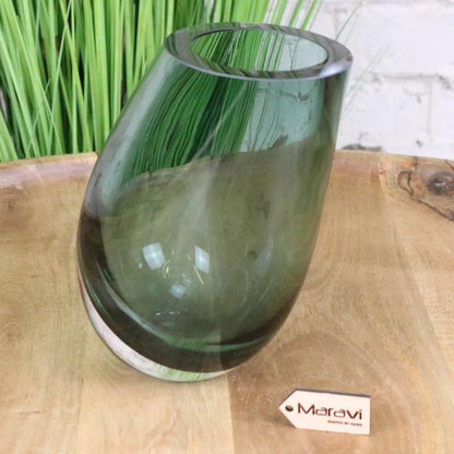 Daruni Green Glass Vase with Angled Rim