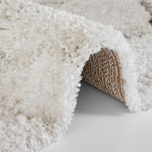 Deep-Pile Velour Abstract Rug Cream Colour