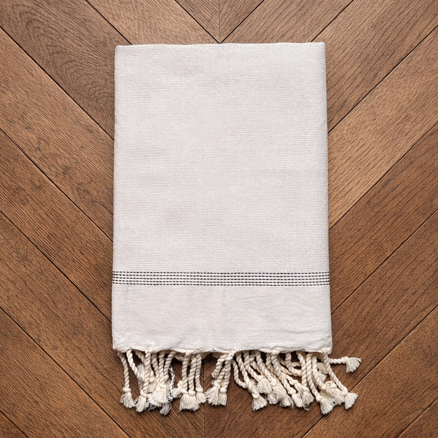 Dormitory Cassis Natural Linen-Cotton Fringed Fouta Towel, Hand & Bath Sizes