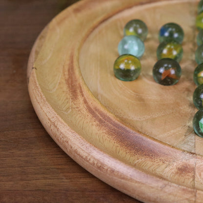 Dinod Large Mango Wood Solitaire Board Game 30 cm with Glass Marbles