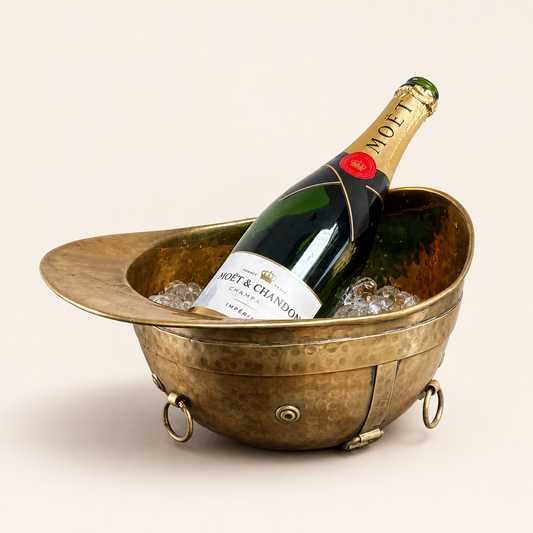 Solid Antique Brass Polo Helmet Champagne Ice Bucket | Wine Cooler