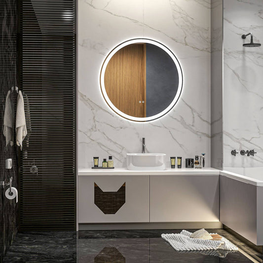 🪞 Kleankin Round LED Bathroom Mirror ✨ Illuminated Wall Mount with Bright Lighting
