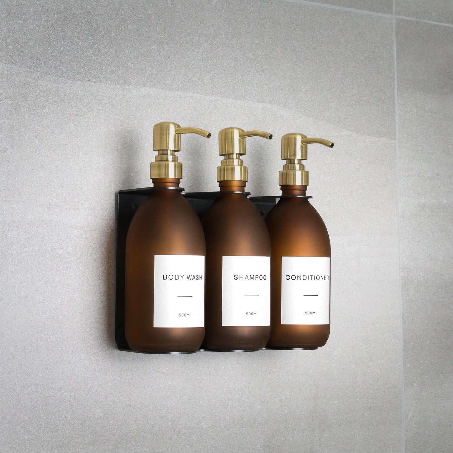 Namie Black Wall Bracket & Frosted Amber Glass Dispenser Set