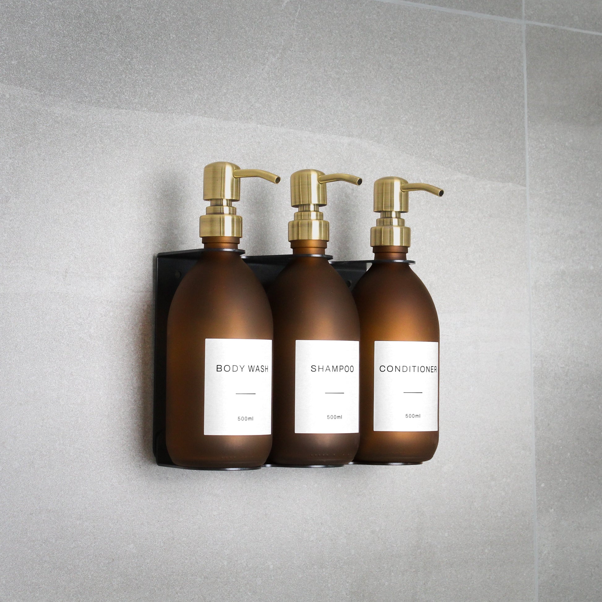 Namie Black Wall Bracket & Frosted Amber Glass Dispenser Set