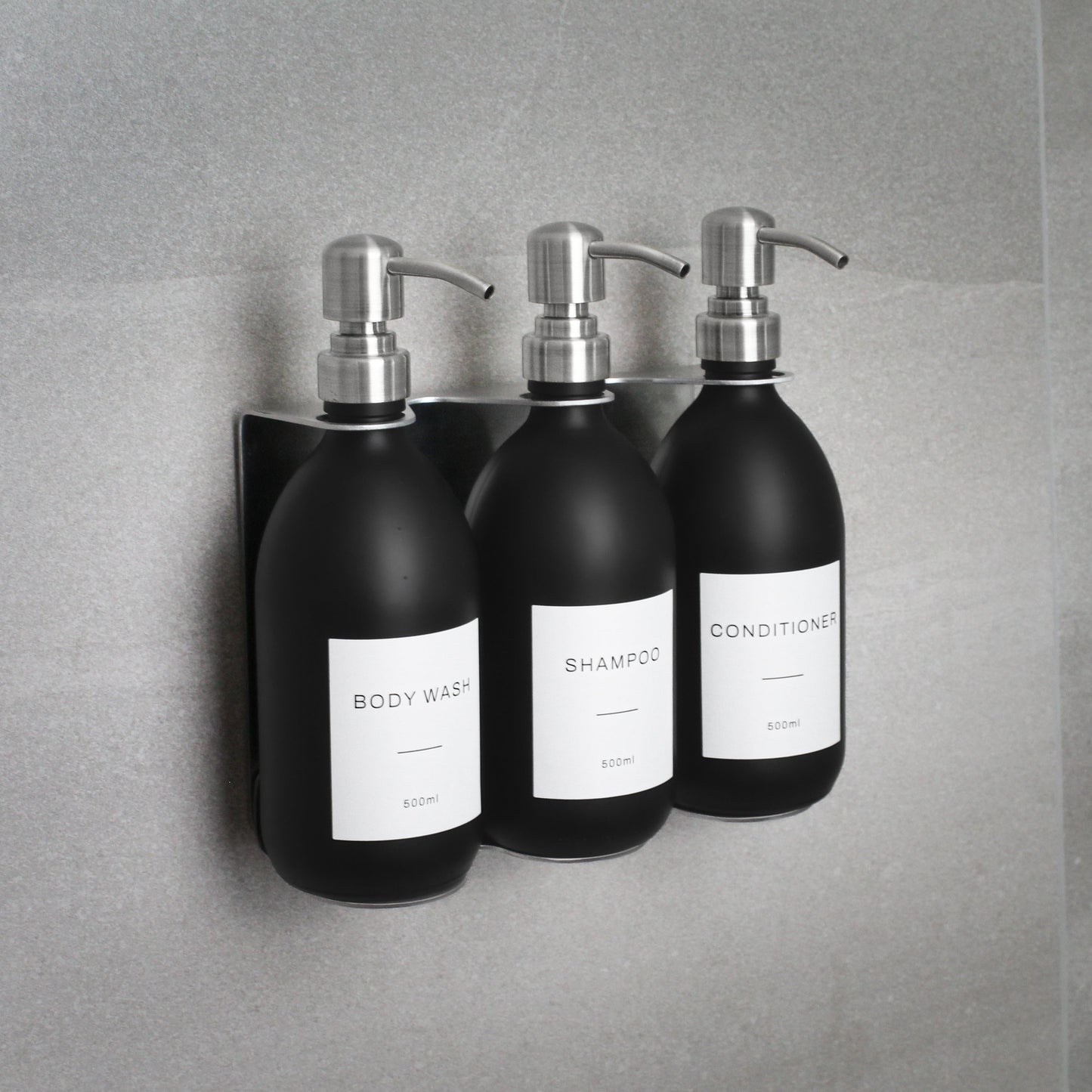 Namie Matte Black Wall Mounted Soap Dispenser Bracket Set with 500ml Bottles
