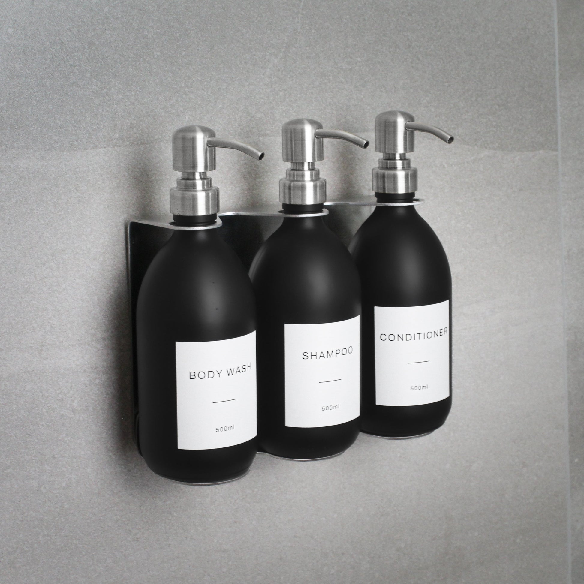 Namie Matte Black Wall Mounted Soap Dispenser Bracket Set with 500ml Bottles
